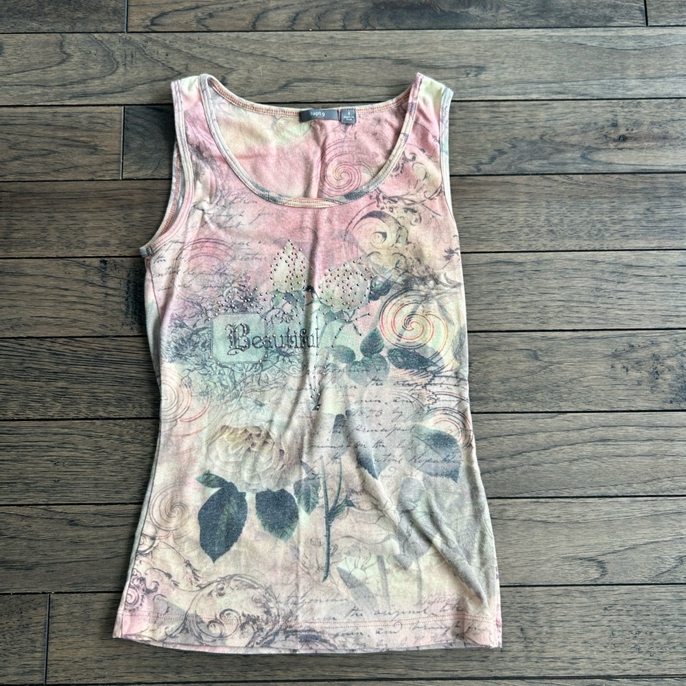 Y2K Floral Print Sleeveless Top - Pink and Cream